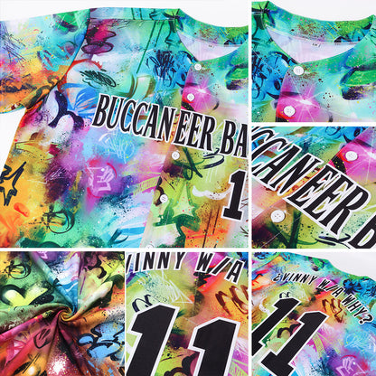 Custom Scratch Graffiti Pattern Black-White 3D Authentic Baseball Jersey - Sky-Custom