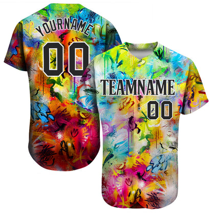 Custom Scratch Graffiti Pattern Black-White 3D Authentic Baseball Jersey - Sky-Custom