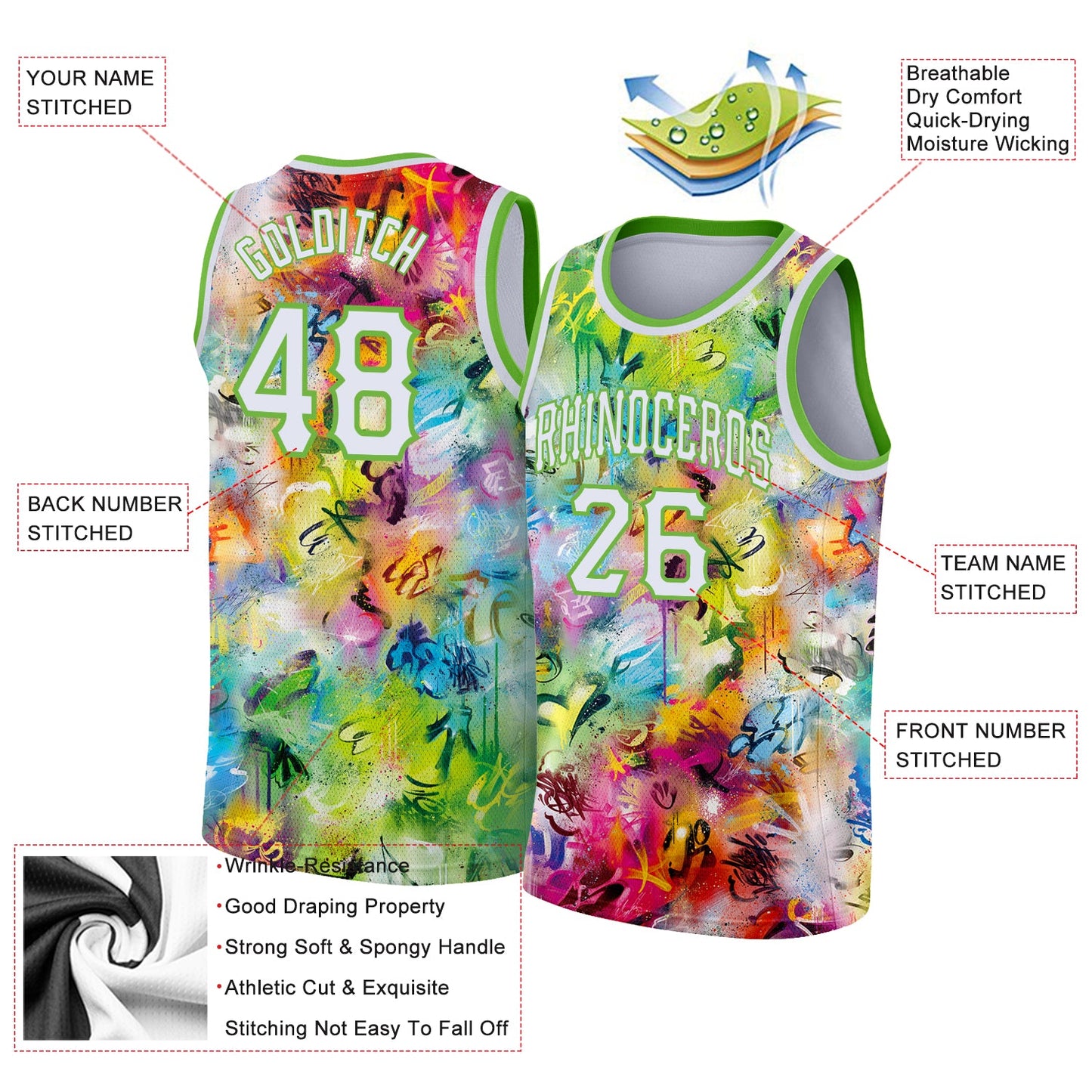 Custom Scratch Graffiti Pattern White-Neon Green 3D Authentic Basketball Jersey - Sky-Custom