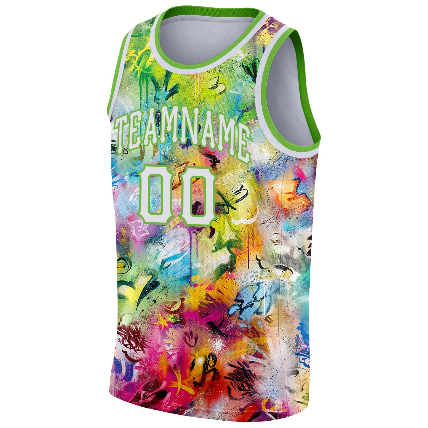 Custom Scratch Graffiti Pattern White-Neon Green 3D Authentic Basketball Jersey - Sky-Custom