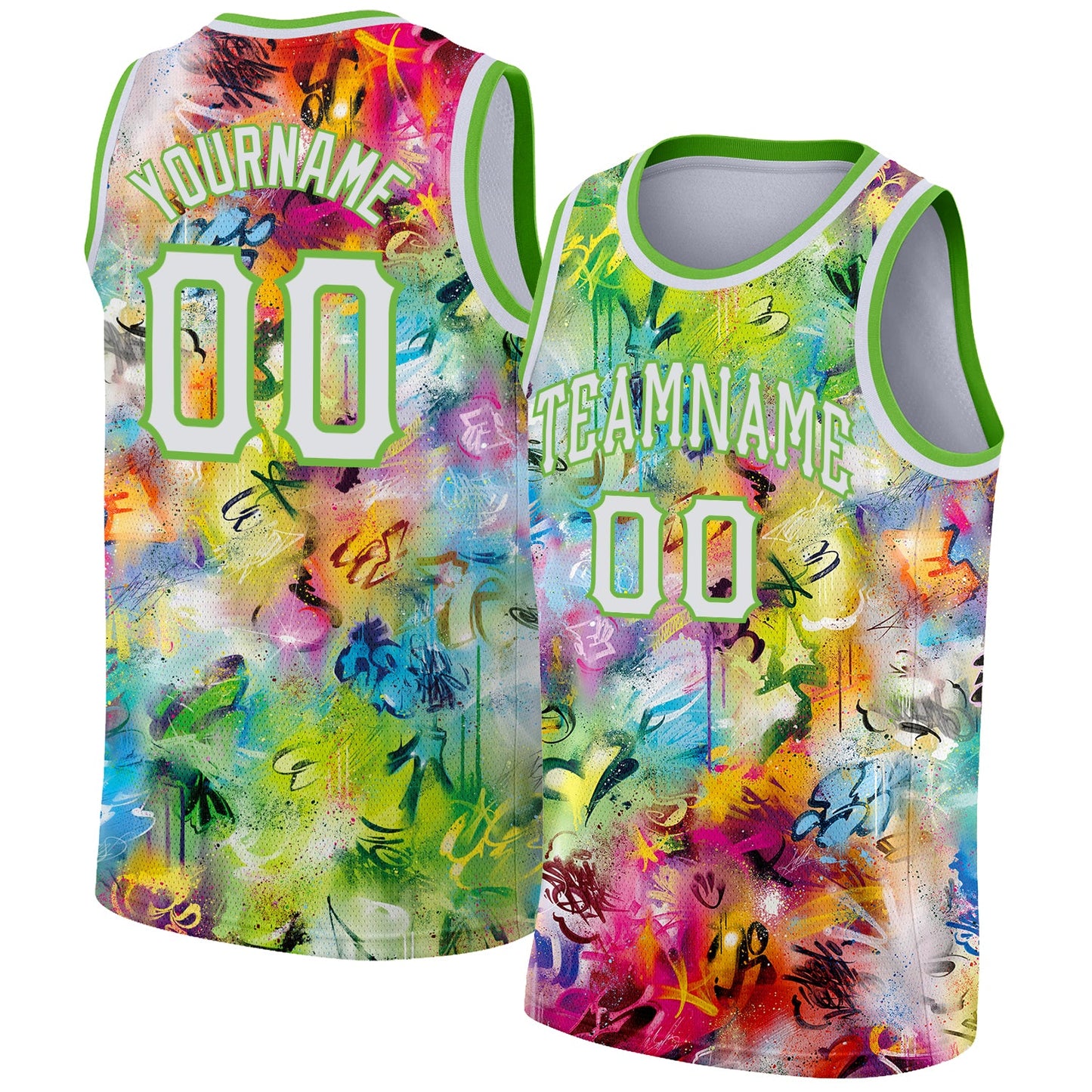 Custom Scratch Graffiti Pattern White-Neon Green 3D Authentic Basketball Jersey - Sky-Custom