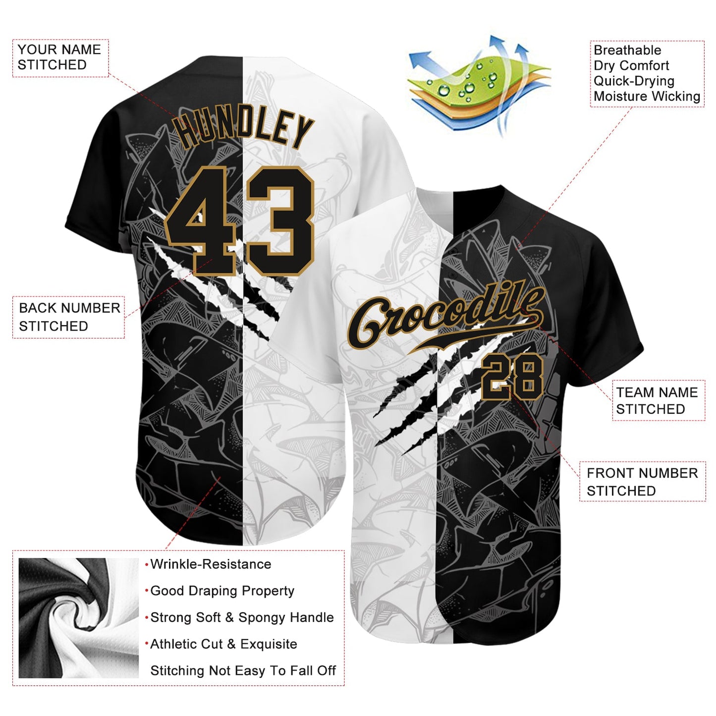 Custom Graffiti Pattern Black-Old Gold 3D Authentic Baseball Jersey - Sky-Custom