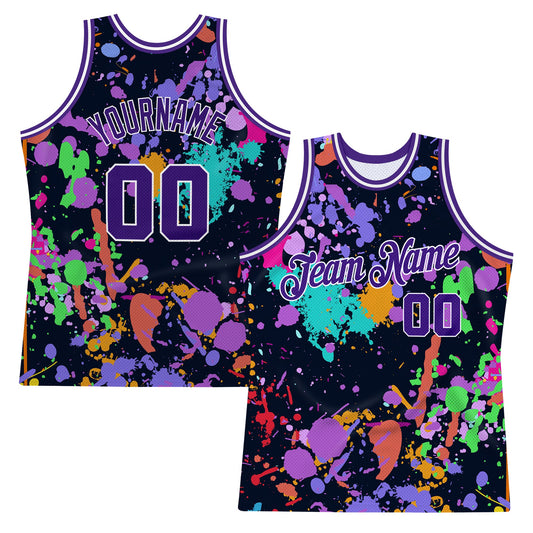 Custom Graffiti Pattern Purple-White 3D Splashes Authentic Basketball Jersey - Sky-Custom