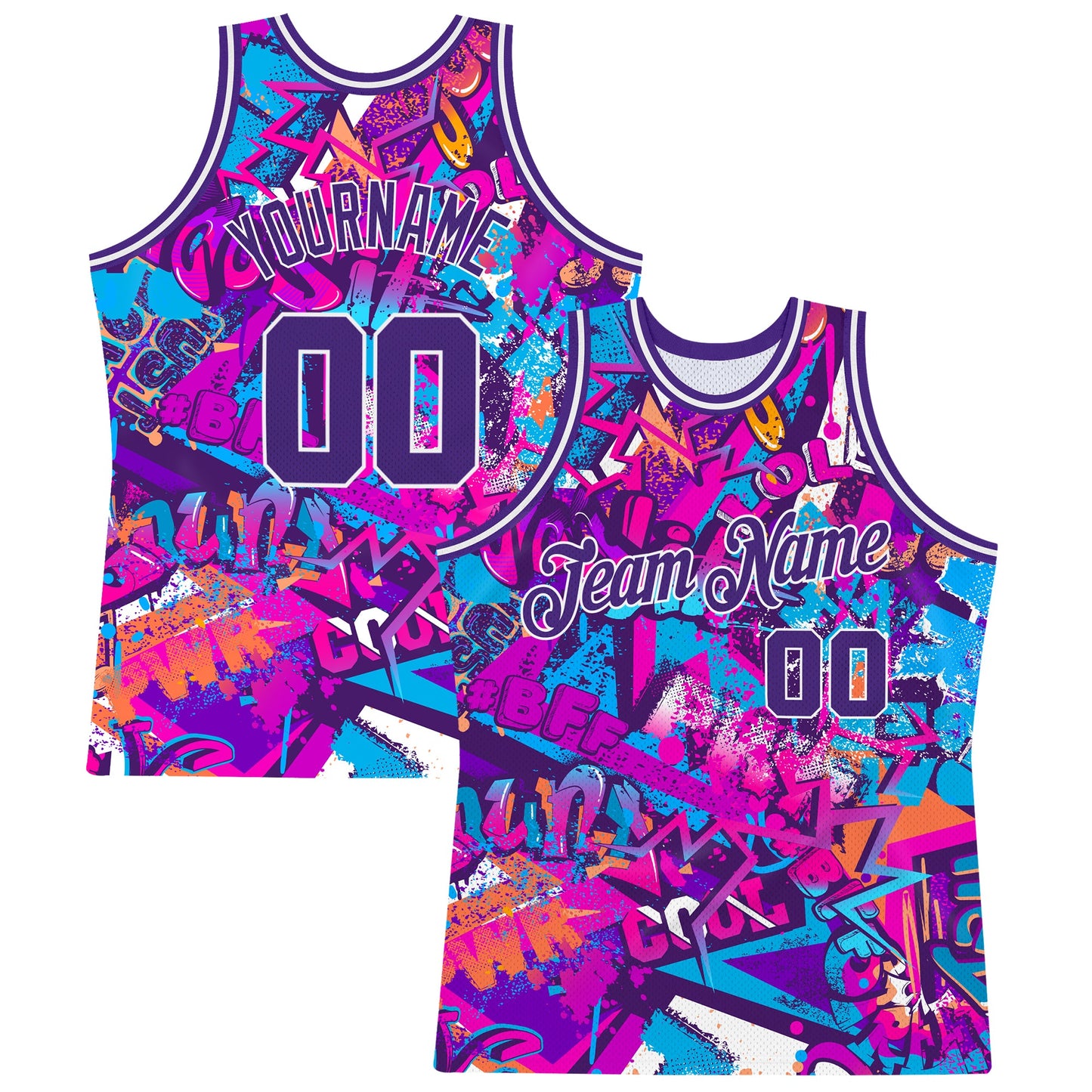 Custom Graffiti Pattern Purple-White 3D Words Authentic Basketball Jersey - Sky-Custom