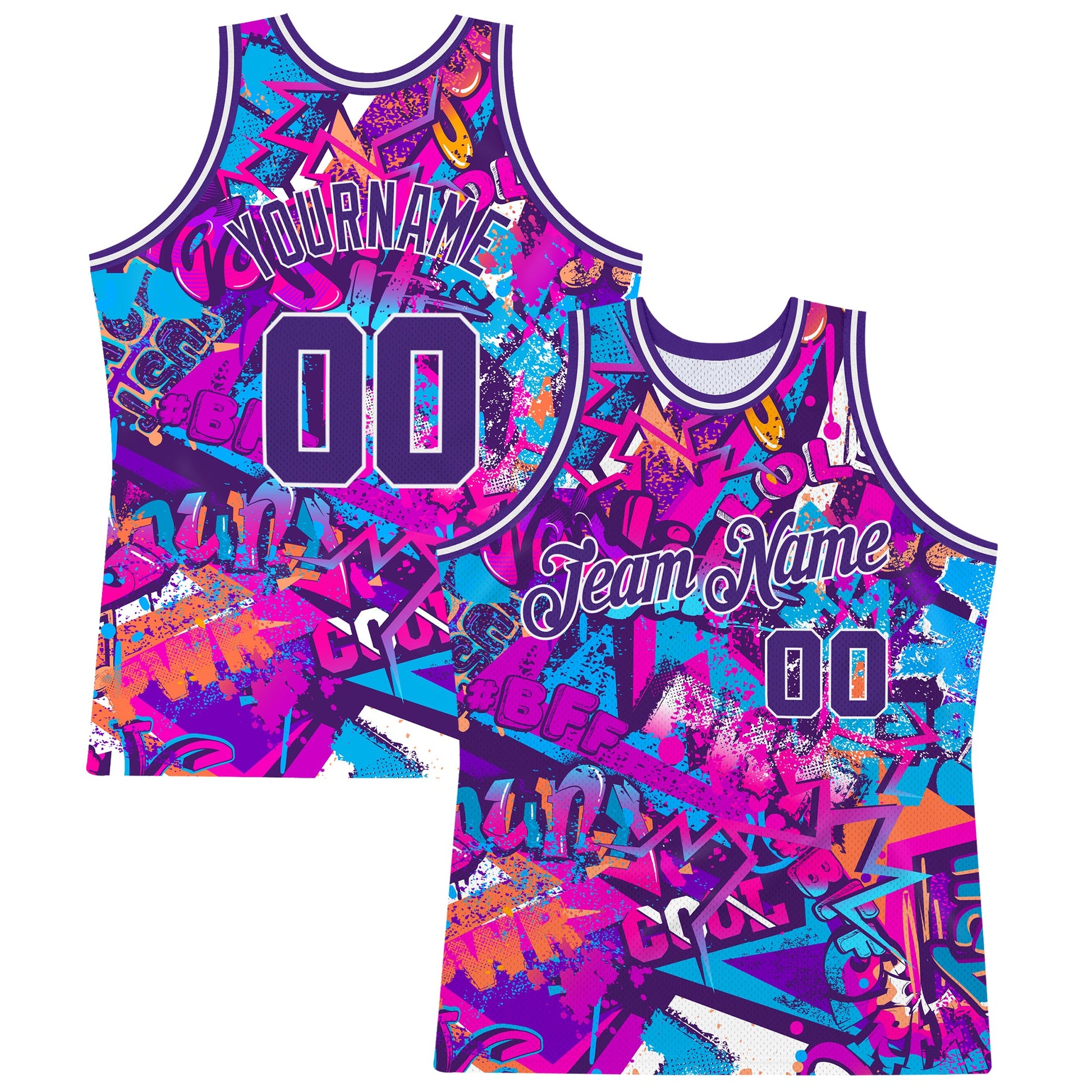 Custom Graffiti Pattern Purple-White 3D Words Authentic Basketball Jersey - Sky-Custom
