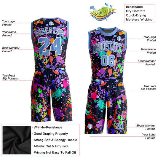 Custom Graffiti Pattern Light Blue-White Round Neck Sublimation Basketball Suit Jersey - Sky-Custom