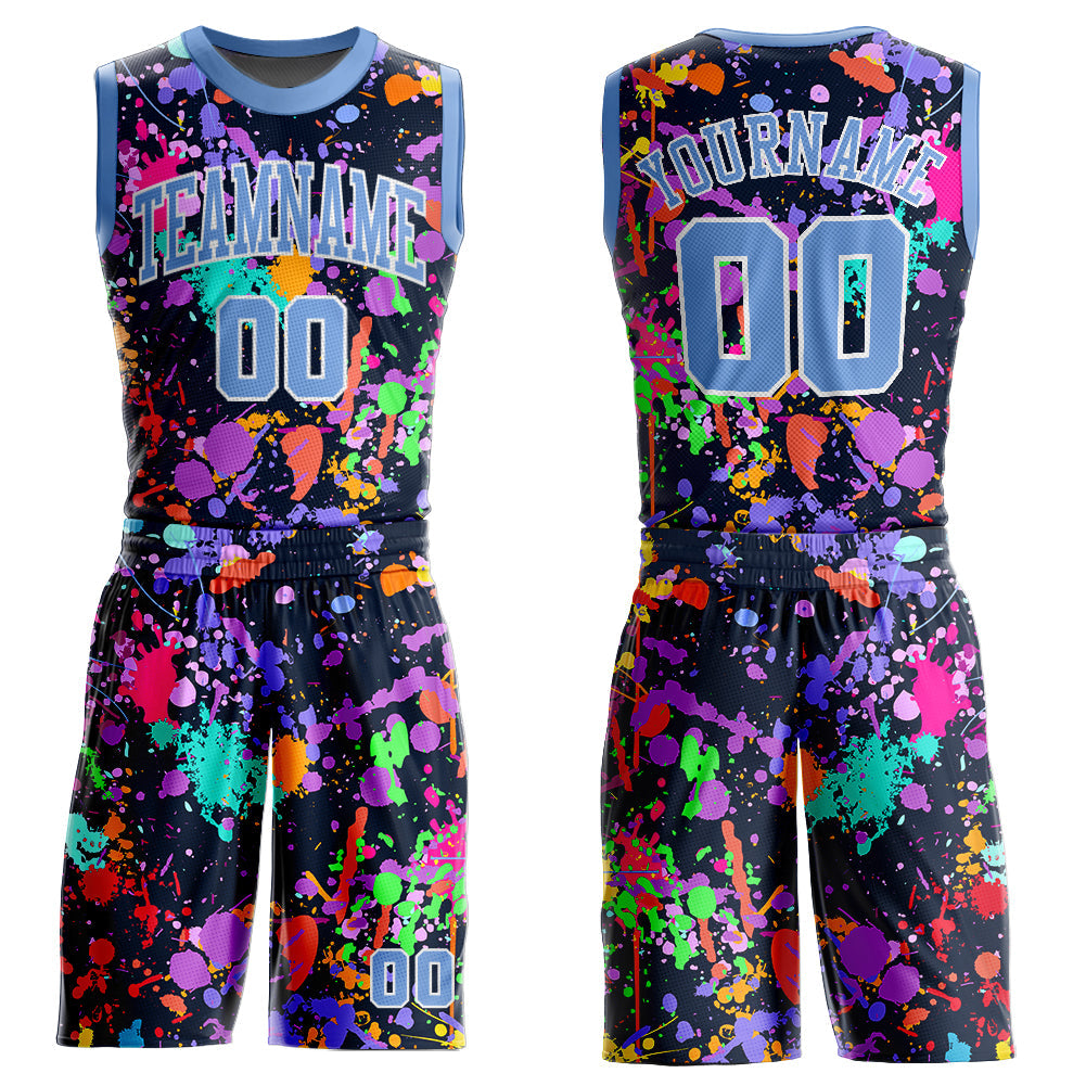 Custom Graffiti Pattern Light Blue-White Round Neck Sublimation Basketball Suit Jersey - Sky-Custom