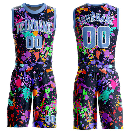 Custom Graffiti Pattern Light Blue-White Round Neck Sublimation Basketball Suit Jersey - Sky-Custom