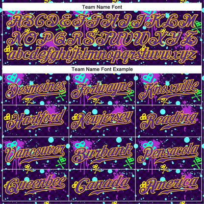 Custom Graffiti Pattern Gold-Purple 3D Clashing Colors Paint-Splatter Authentic Baseball Jersey - Sky-Custom
