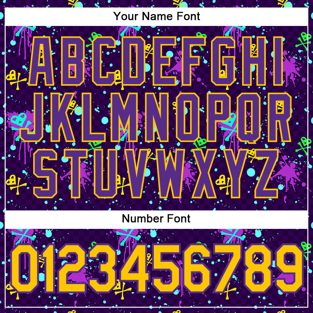 Custom Graffiti Pattern Gold-Purple 3D Clashing Colors Paint-Splatter Authentic Baseball Jersey - Sky-Custom