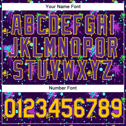 Custom Graffiti Pattern Gold-Purple 3D Clashing Colors Paint-Splatter Authentic Baseball Jersey - Sky-Custom