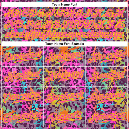Custom Graffiti Pattern Gold-Pink 3D Colorful Leopard Authentic Baseball Jersey - Sky-Custom