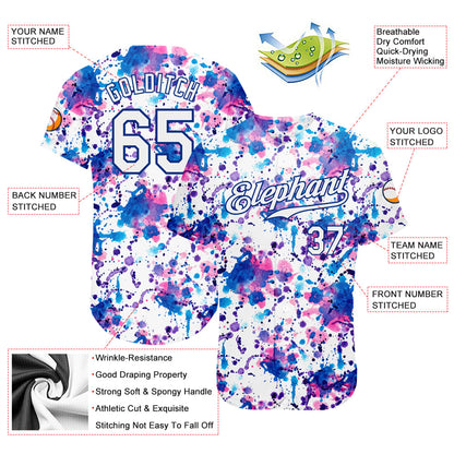 Custom Graffiti Pattern White-Royal 3D Abstract Watercolor Authentic Baseball Jersey - Sky-Custom