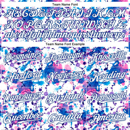 Custom Graffiti Pattern White-Royal 3D Abstract Watercolor Authentic Baseball Jersey - Sky-Custom