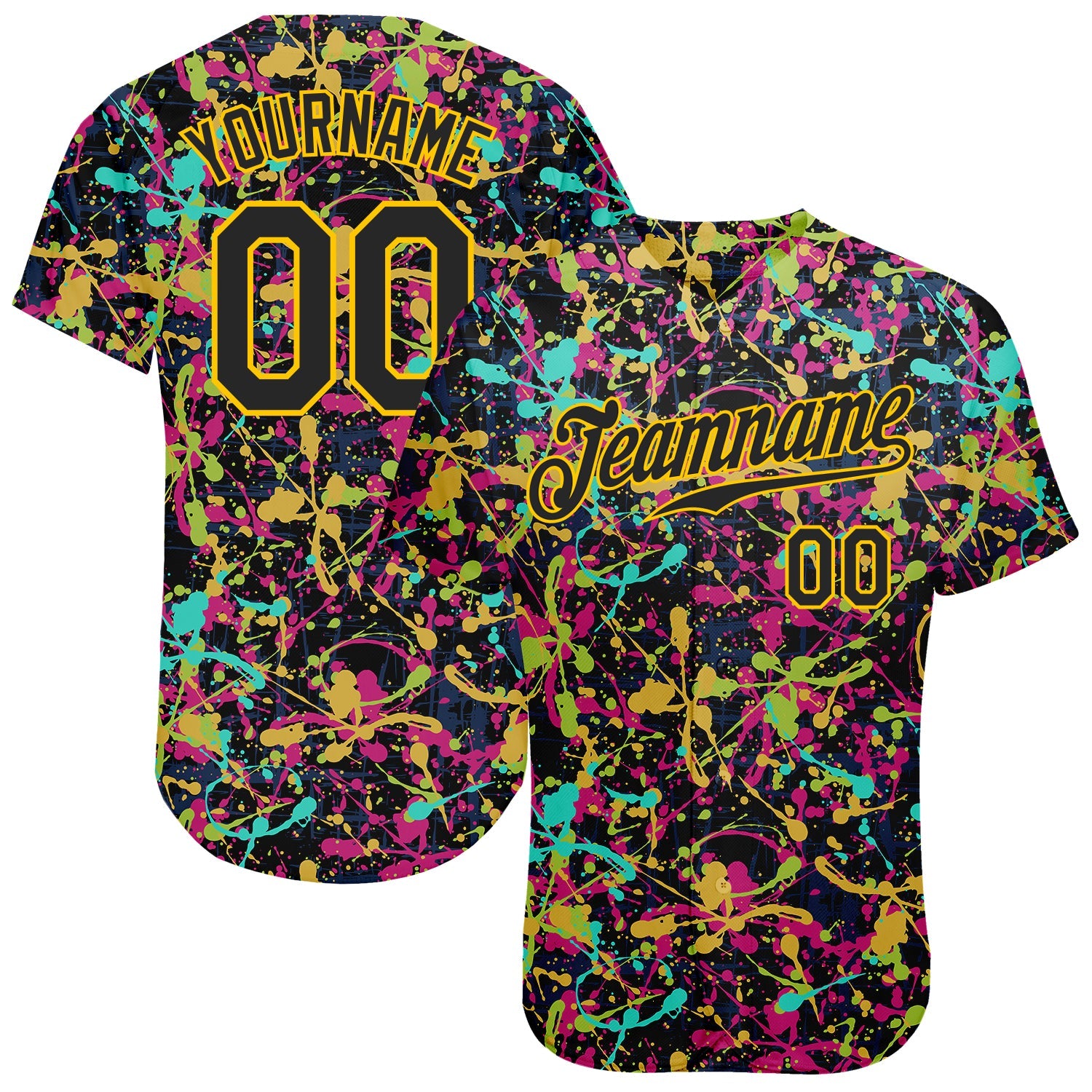 Custom Graffiti Pattern Black-Gold 3D Grunge Shabby Authentic Baseball Jersey - Sky-Custom