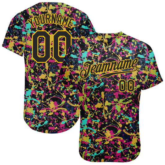 Custom Graffiti Pattern Black-Gold 3D Grunge Shabby Authentic Baseball Jersey - Sky-Custom