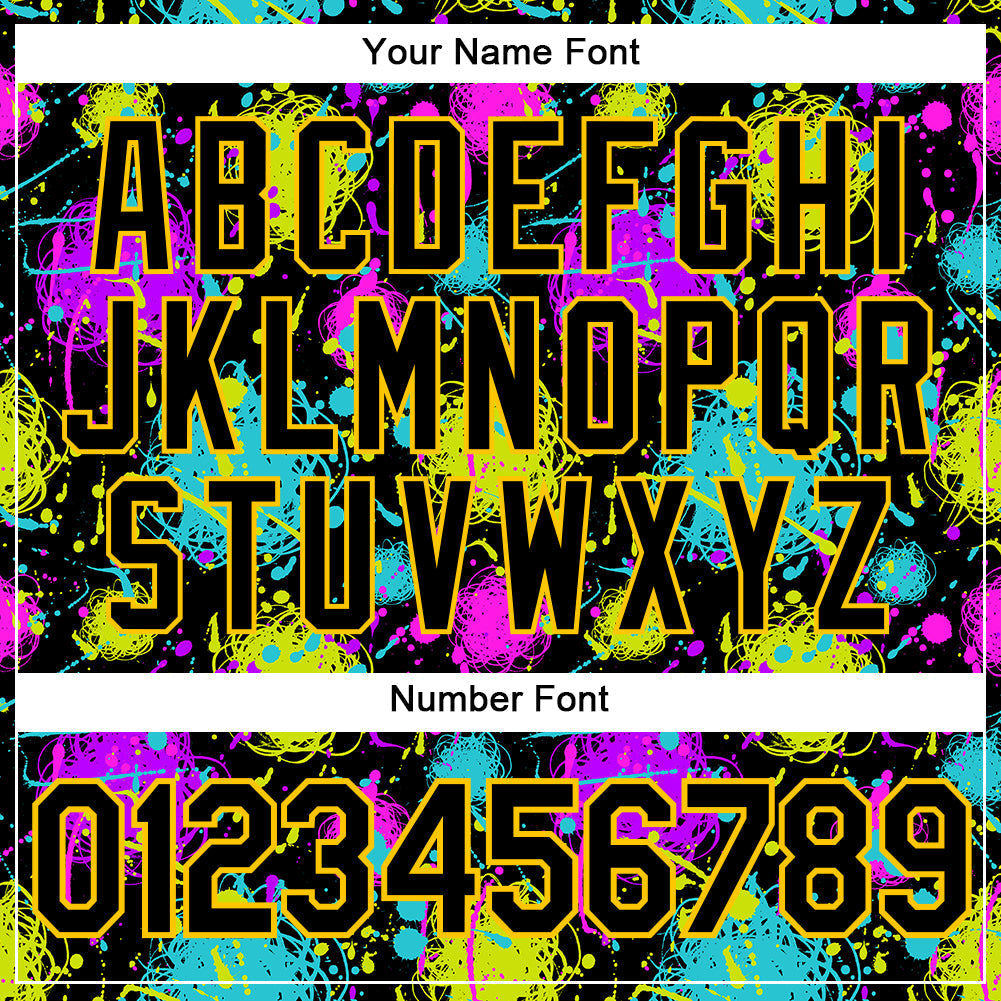 Custom Graffiti Pattern Black-Gold 3D Neon Splatter Authentic Baseball Jersey - Sky-Custom