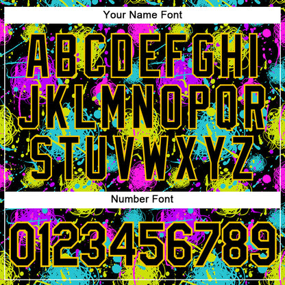Custom Graffiti Pattern Black-Gold 3D Neon Splatter Authentic Baseball Jersey - Sky-Custom
