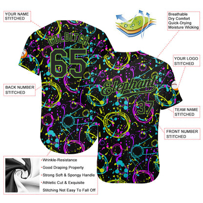 Custom Graffiti Pattern Black-Neon Green 3D Neon Splatter Authentic Baseball Jersey - Sky-Custom