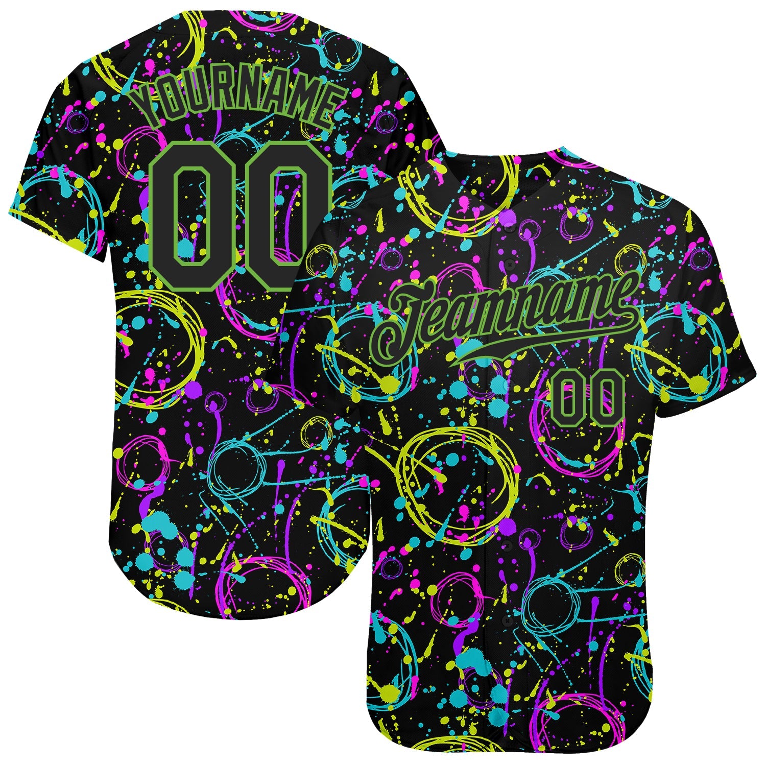 Custom Graffiti Pattern Black-Neon Green 3D Neon Splatter Authentic Baseball Jersey - Sky-Custom