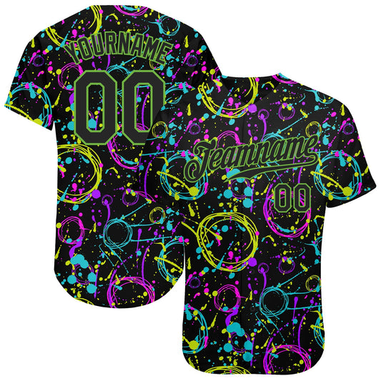 Custom Graffiti Pattern Black-Neon Green 3D Neon Splatter Authentic Baseball Jersey - Sky-Custom