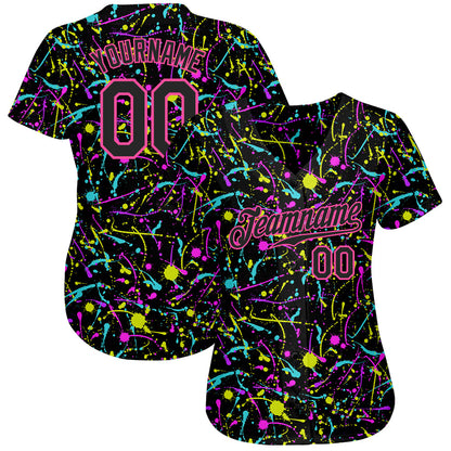 Custom Graffiti Pattern Black-Pink 3D Neon Splatter Authentic Baseball Jersey - Sky-Custom