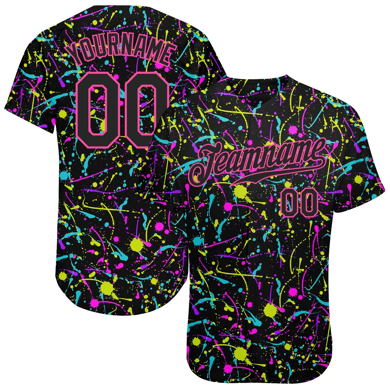 Custom Graffiti Pattern Black-Pink 3D Neon Splatter Authentic Baseball Jersey - Sky-Custom