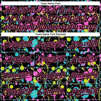 Custom Graffiti Pattern Black-Pink 3D Neon Splatter Authentic Baseball Jersey - Sky-Custom