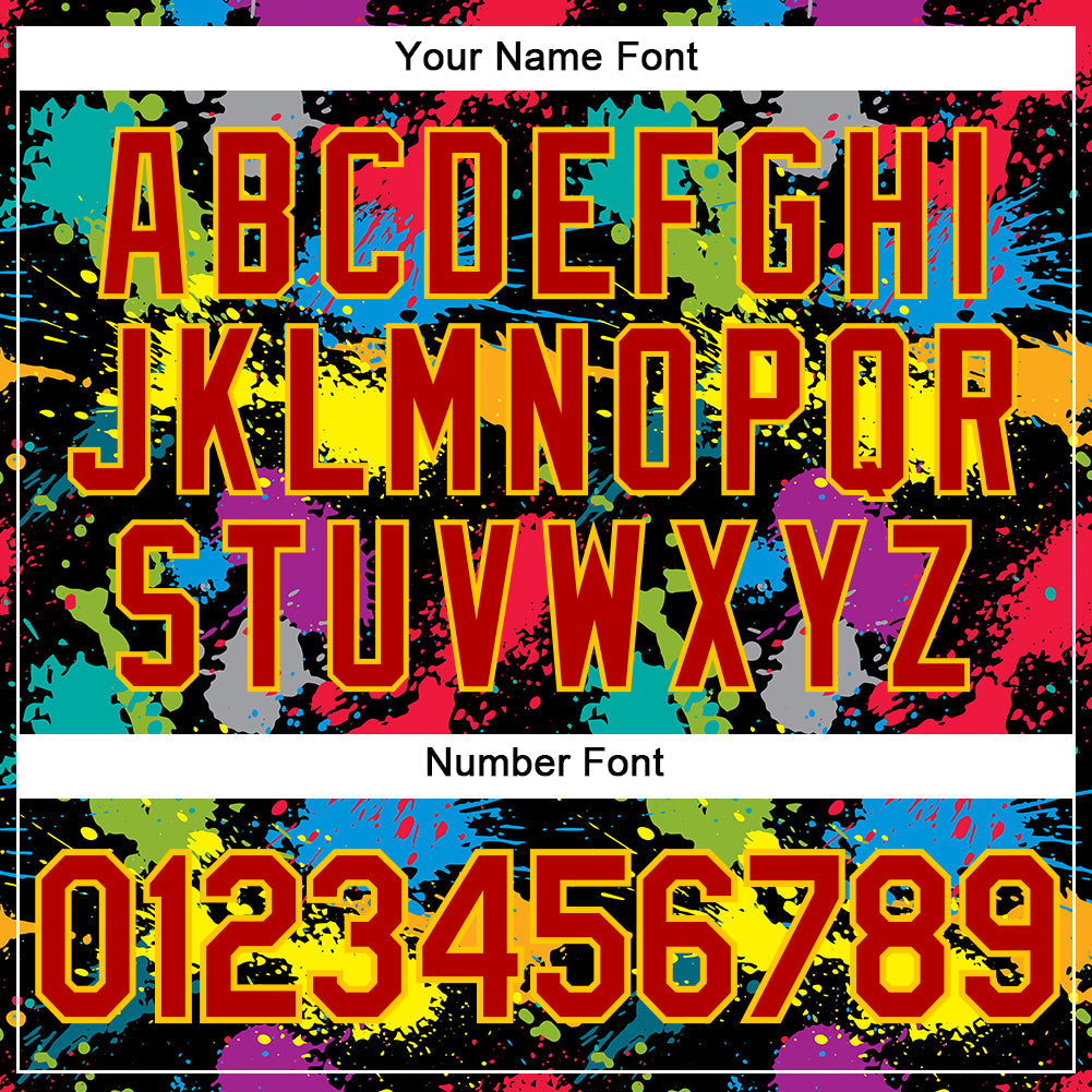Custom Graffiti Pattern Red-Gold 3D Colorful Splattered Messy Art Ink Paintbrush Drawing Authentic Baseball Jersey - Sky-Custom