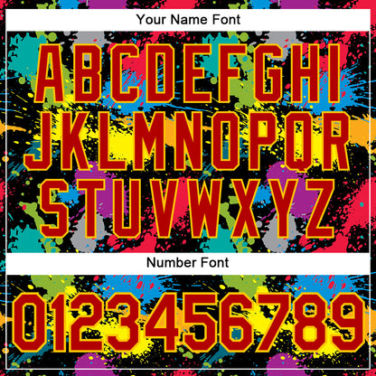 Custom Graffiti Pattern Red-Gold 3D Colorful Splattered Messy Art Ink Paintbrush Drawing Authentic Baseball Jersey - Sky-Custom