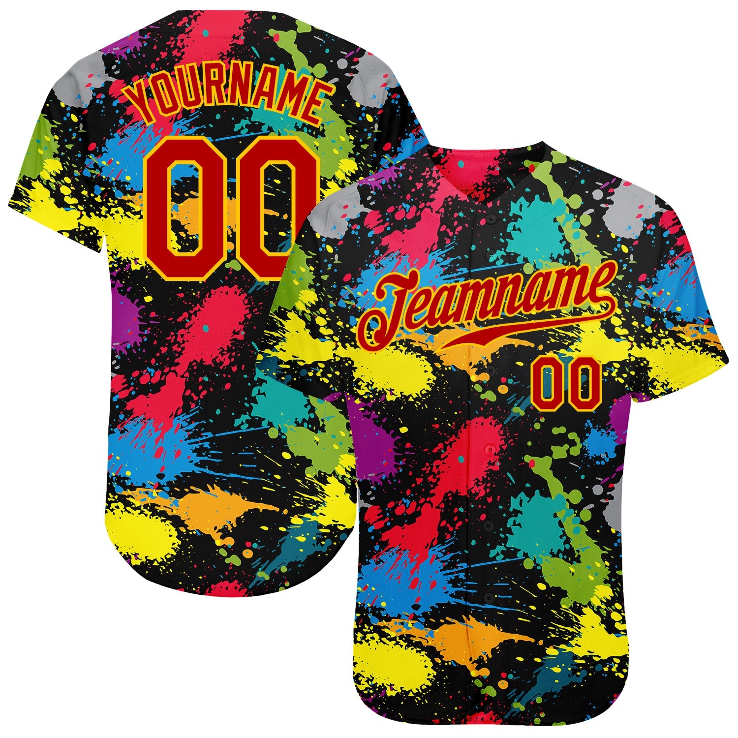 Custom Graffiti Pattern Red-Gold 3D Colorful Splattered Messy Art Ink Paintbrush Drawing Authentic Baseball Jersey - Sky-Custom