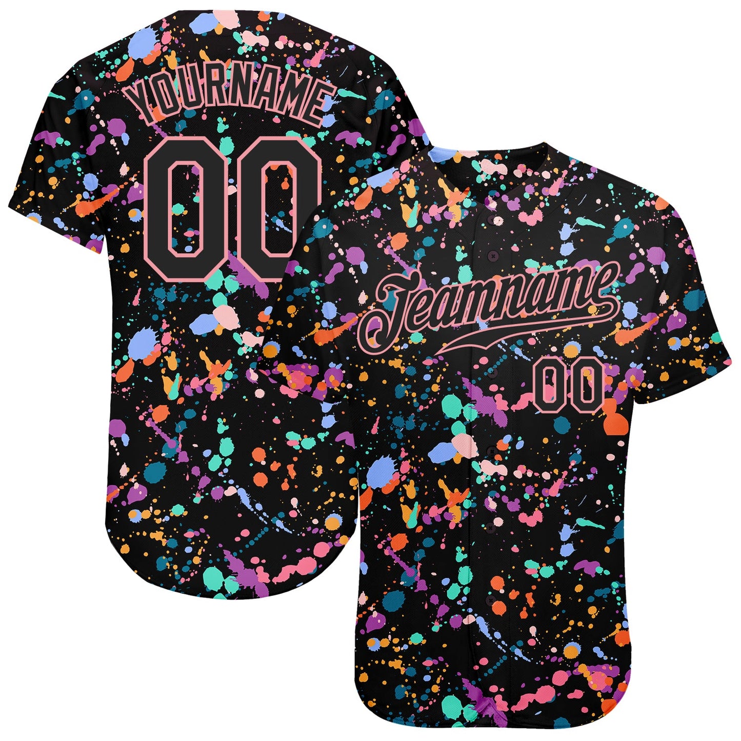 Custom Graffiti Pattern Black-Medium Pink 3D Expressive Splatter Authentic Baseball Jersey - Sky-Custom