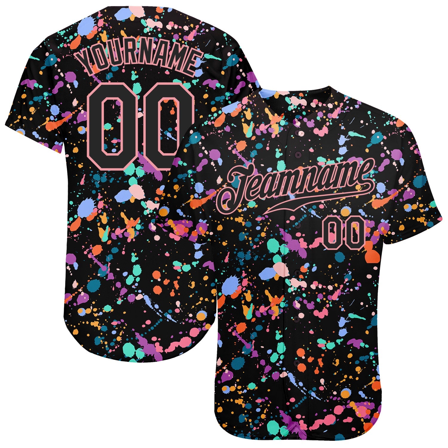 Custom Graffiti Pattern Black-Medium Pink 3D Expressive Splatter Authentic Baseball Jersey - Sky-Custom