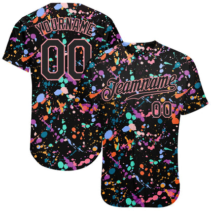 Custom Graffiti Pattern Black-Medium Pink 3D Expressive Splatter Authentic Baseball Jersey - Sky-Custom