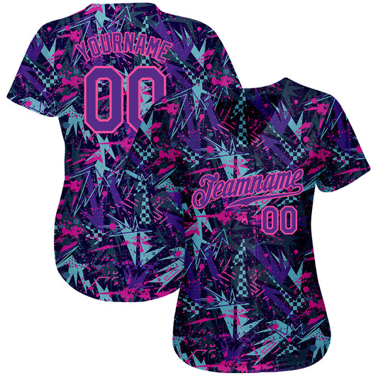 Custom Graffiti Pattern Purple-Pink 3D Creative Geometric Figures And Dots Authentic Baseball Jersey - Sky-Custom