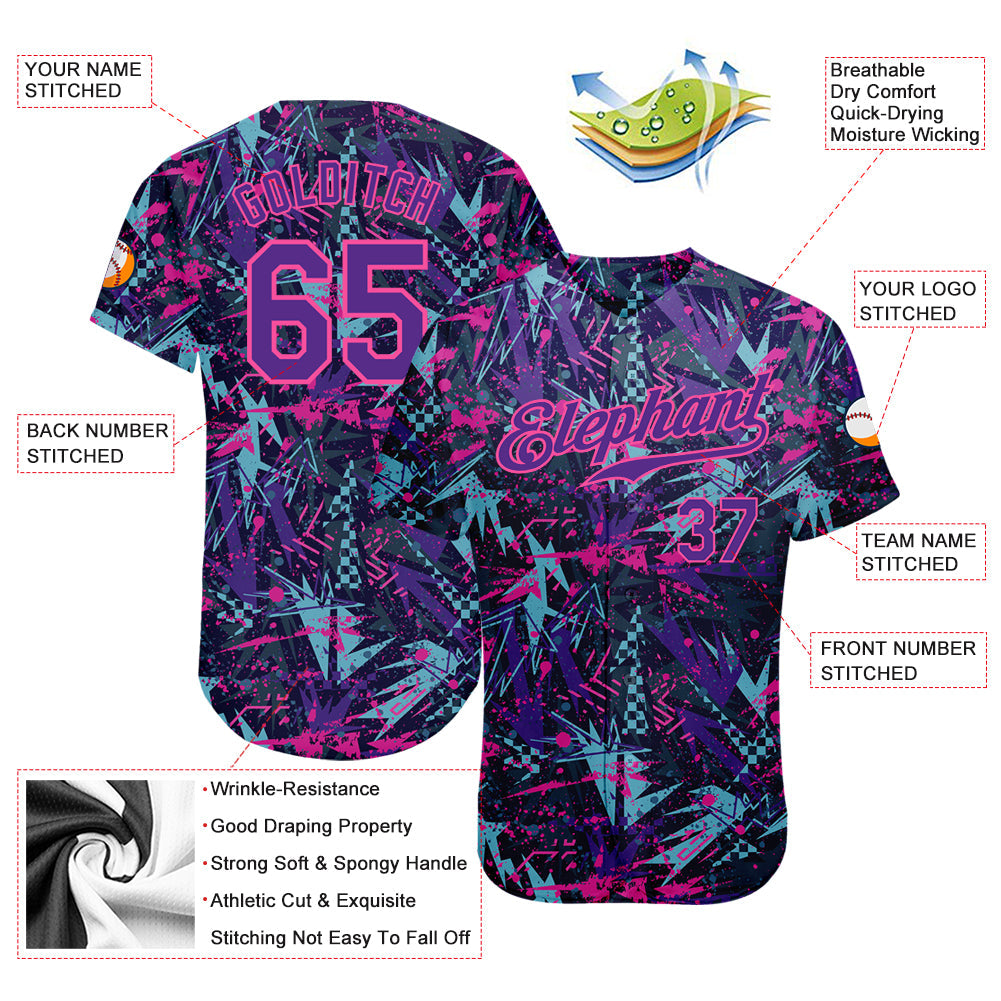 Custom Graffiti Pattern Purple-Pink 3D Creative Geometric Figures And Dots Authentic Baseball Jersey - Sky-Custom