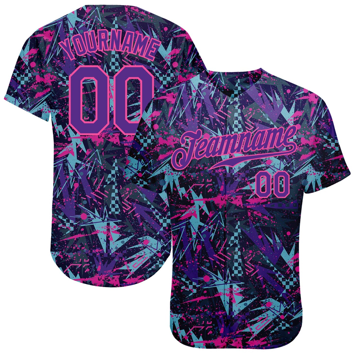 Custom Graffiti Pattern Purple-Pink 3D Creative Geometric Figures And Dots Authentic Baseball Jersey - Sky-Custom