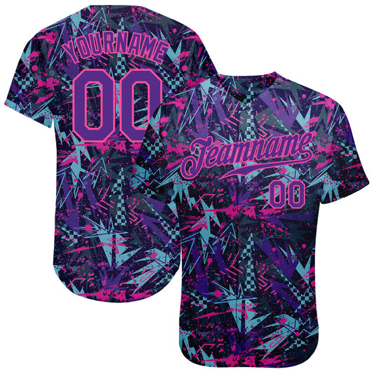 Custom Graffiti Pattern Purple-Pink 3D Creative Geometric Figures And Dots Authentic Baseball Jersey - Sky-Custom
