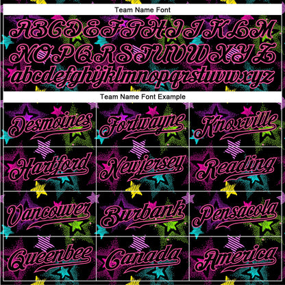 Custom Graffiti Pattern Black-Pink 3D Creative Colorful Stars Authentic Baseball Jersey - Sky-Custom