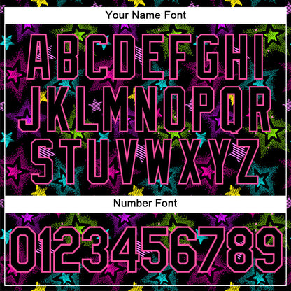 Custom Graffiti Pattern Black-Pink 3D Creative Colorful Stars Authentic Baseball Jersey - Sky-Custom