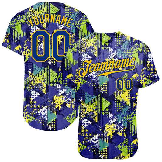 Custom Graffiti Pattern Royal-Gold 3D Creative Geometric Figures Triangle And Dots Authentic Baseball Jersey - Sky-Custom