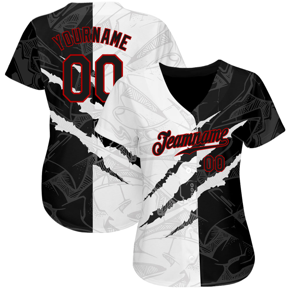 Custom Graffiti Pattern Red-Black 3D Scratch Authentic Baseball Jersey - Sky-Custom