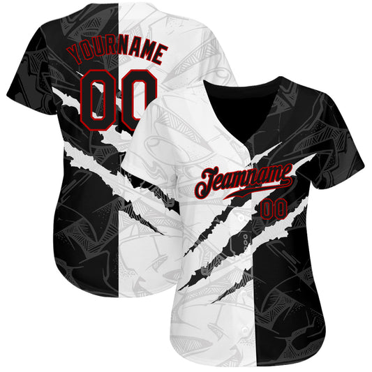 Custom Graffiti Pattern Red-Black 3D Scratch Authentic Baseball Jersey - Sky-Custom