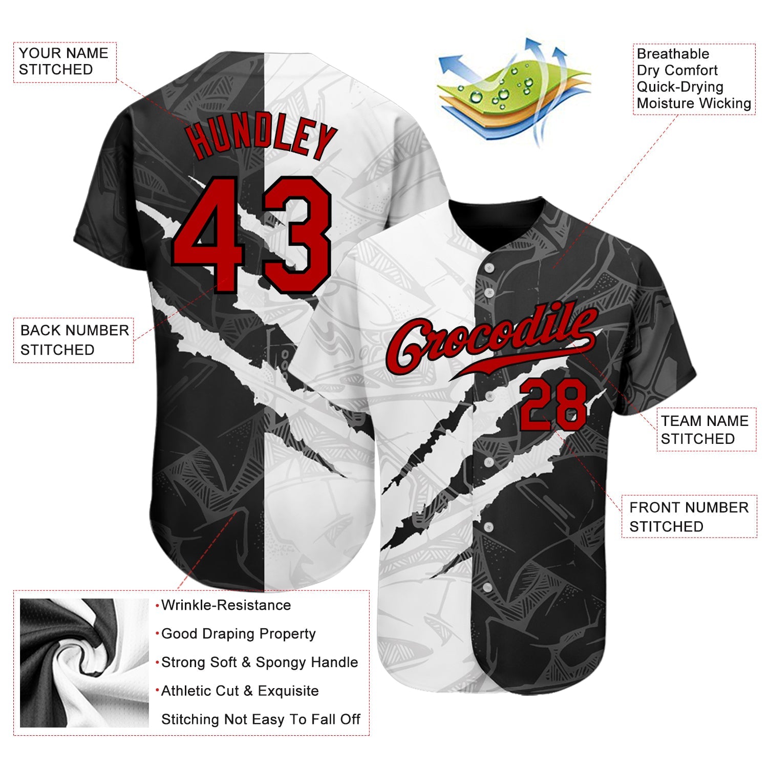 Custom Graffiti Pattern Red-Black 3D Scratch Authentic Baseball Jersey - Sky-Custom