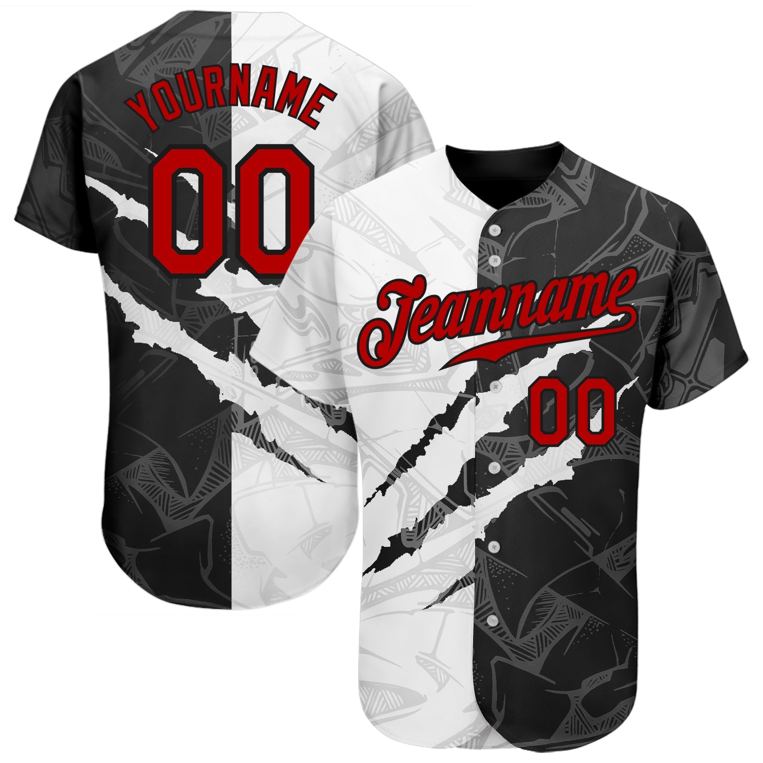 Custom Graffiti Pattern Red-Black 3D Scratch Authentic Baseball Jersey - Sky-Custom