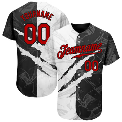 Custom Graffiti Pattern Red-Black 3D Scratch Authentic Baseball Jersey - Sky-Custom