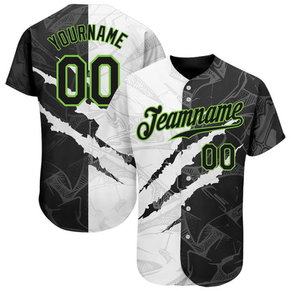 Custom Graffiti Pattern Black-Neon Green 3D Scratch Authentic Baseball Jersey - Sky-Custom