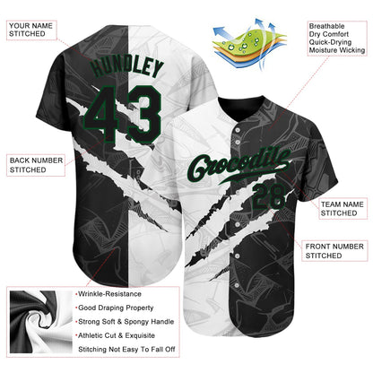 Custom Graffiti Pattern Black-Kelly Green 3D Scratch Authentic Baseball Jersey - Sky-Custom