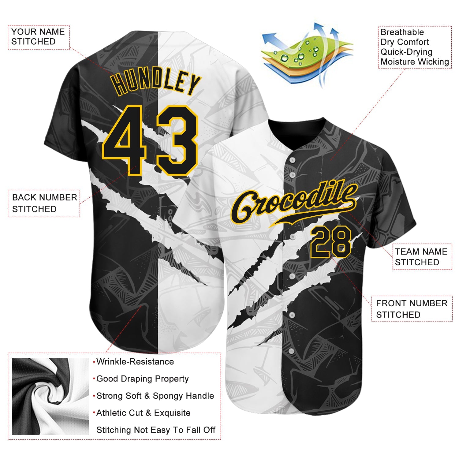 Custom Graffiti Pattern Black-Gold 3D Scratch Authentic Baseball Jersey - Sky-Custom
