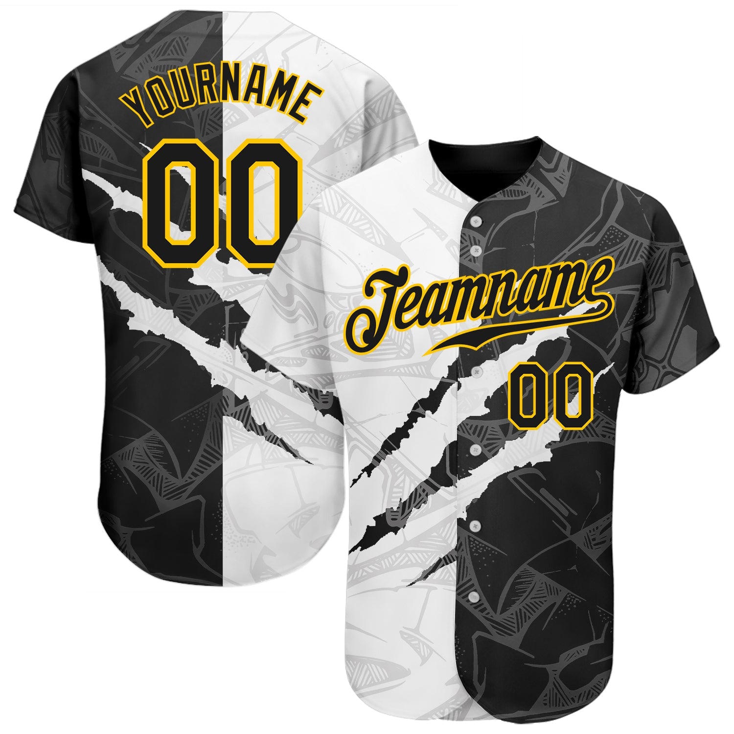 Custom Graffiti Pattern Black-Gold 3D Scratch Authentic Baseball Jersey - Sky-Custom